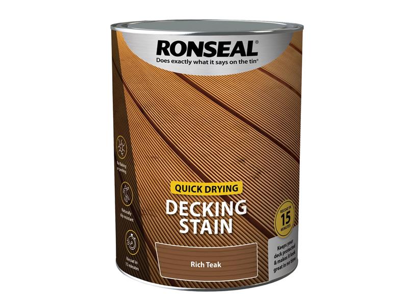 Ronseal Quick Drying Decking Stain Rich Teak 5 litre RSLQDDSRT5L