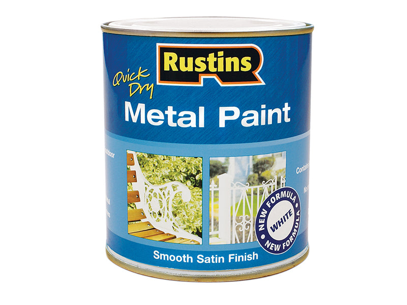 Rustins Quick Drying Metal Paint Smooth Satin White 250ml RUSMPSSWH250