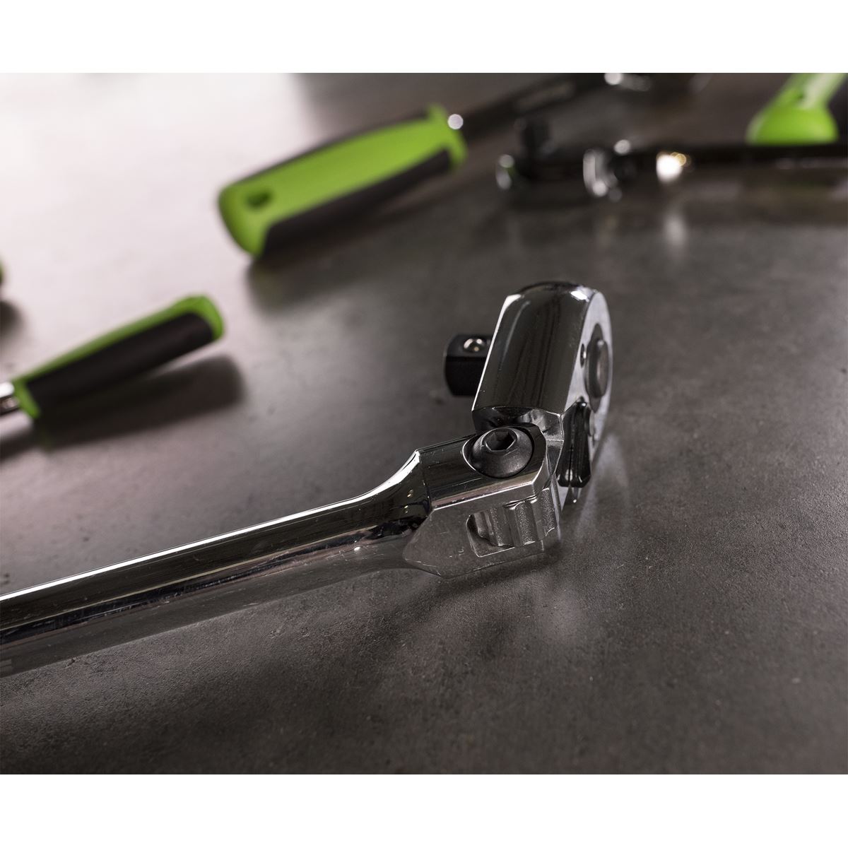 Sealey 3/8"Sq Drive Ratchet Wrench Extra Long Flexi Head Flip Reverse S01208