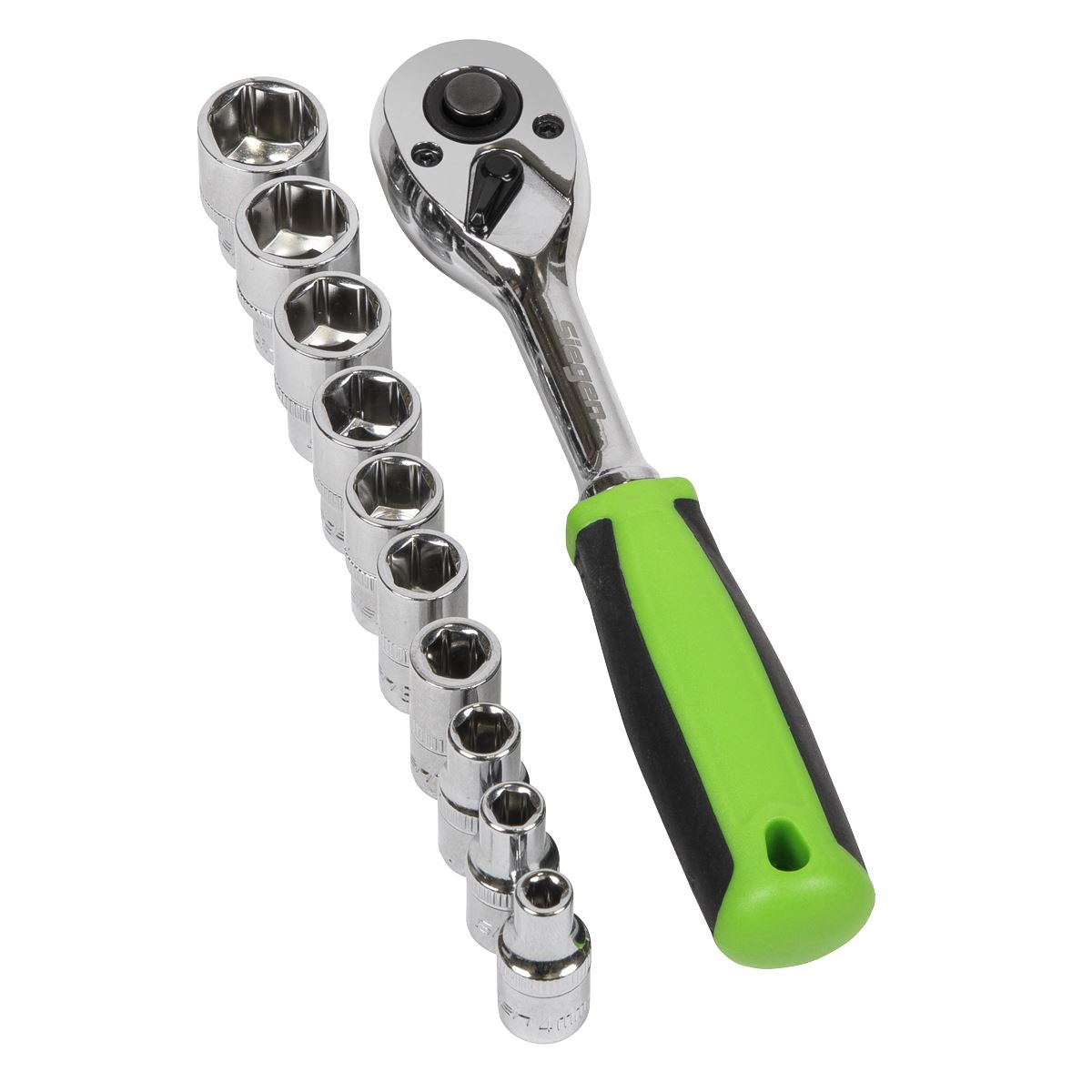Sealey Metric Socket Set 12pc 1/4"D Chrome Single Hex On A Storage Rack S01240