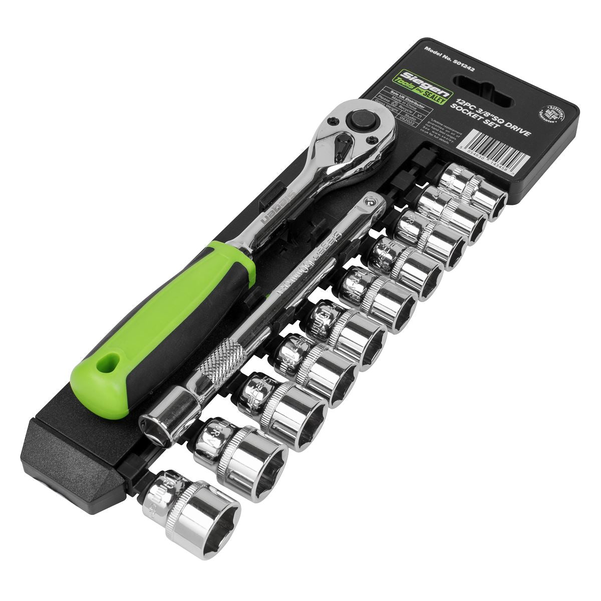 Sealey Metric Socket Set 12pc 3/8"D Chrome Single Hex On A Storage Rack S01242