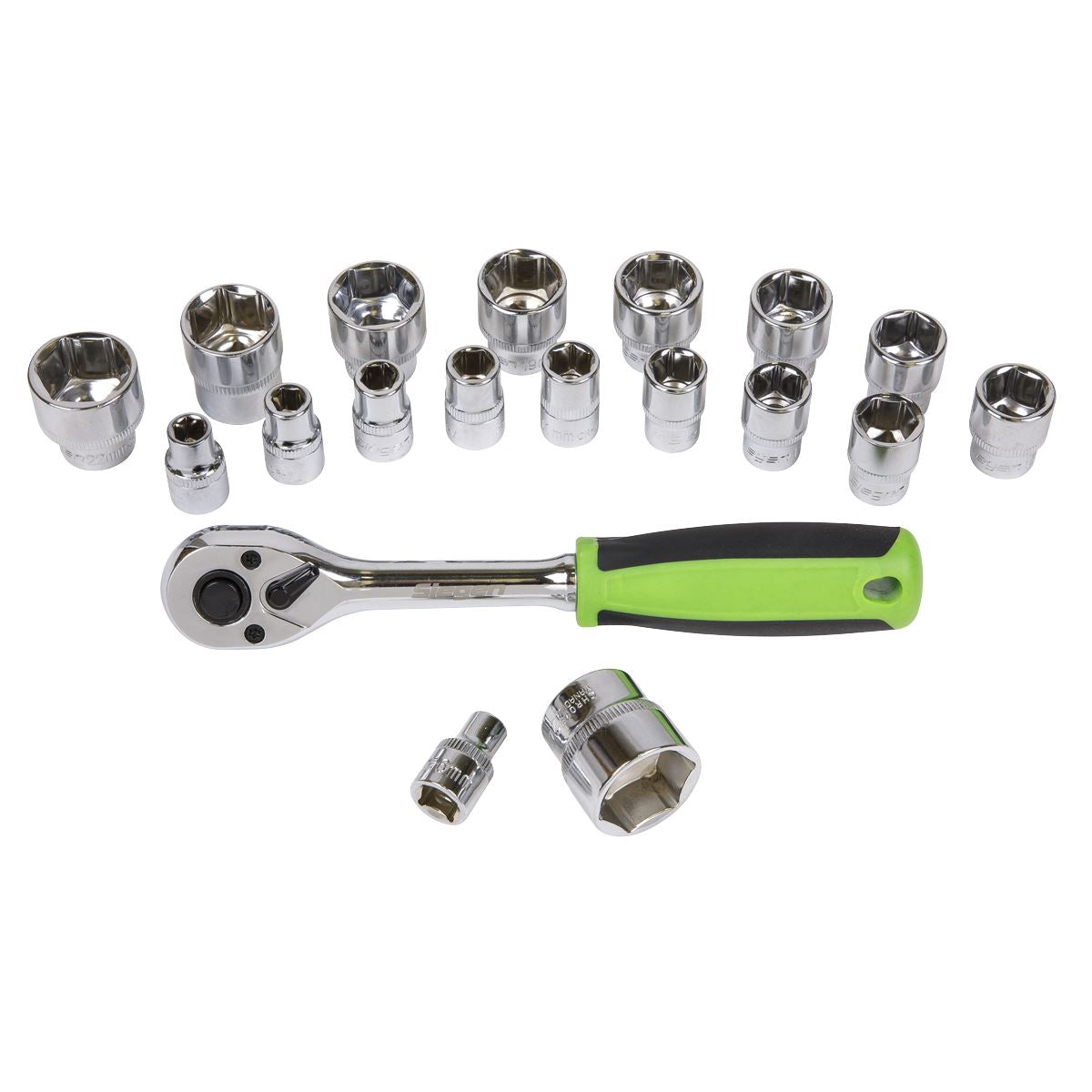Sealey Metric Socket Set 19pc 3/8"Sq Drive 6pt Chrome On A Storage Rack S01243