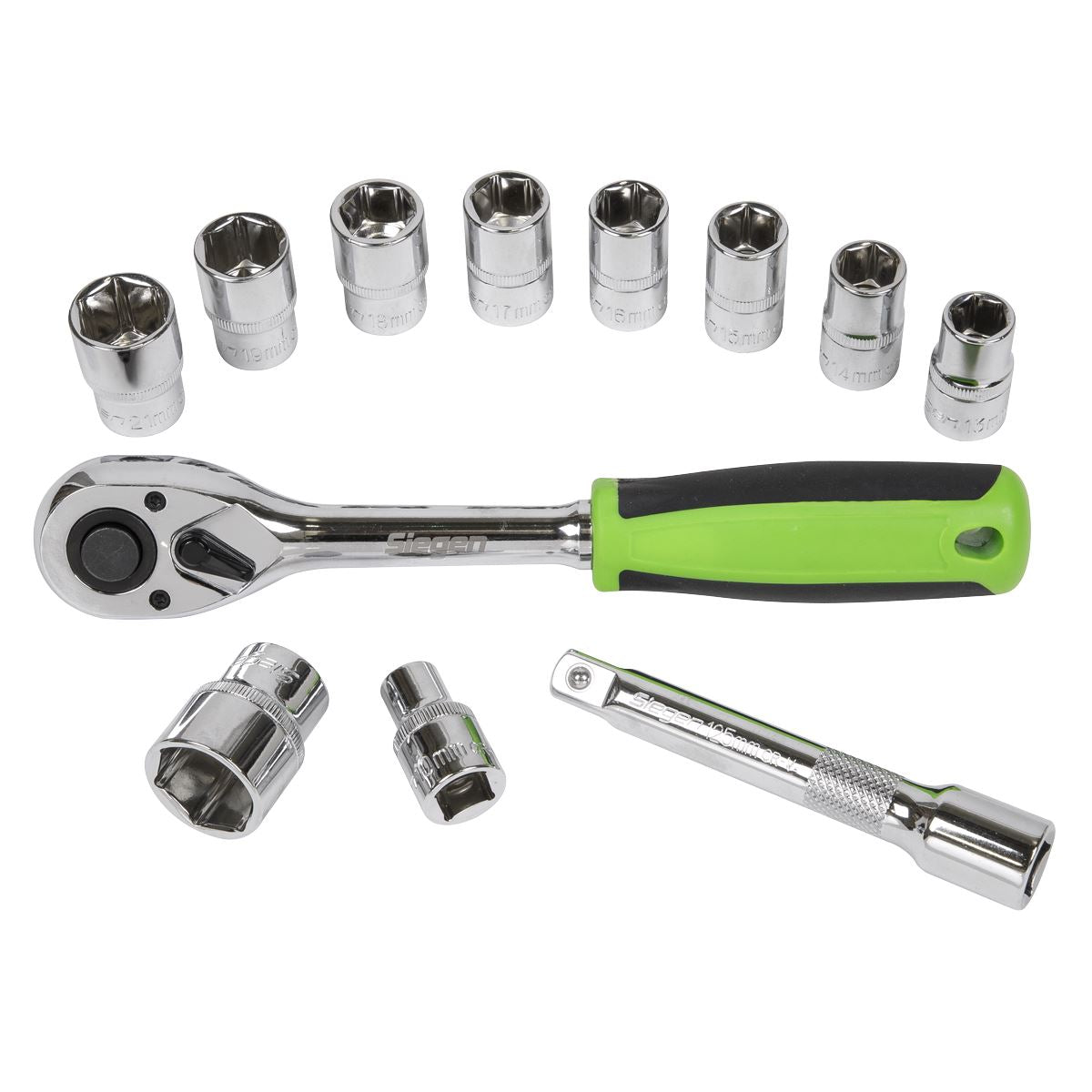 Sealey Metric Socket Set 12pc 1/2"D Chrome Single Hex On A Storage Rack S01244