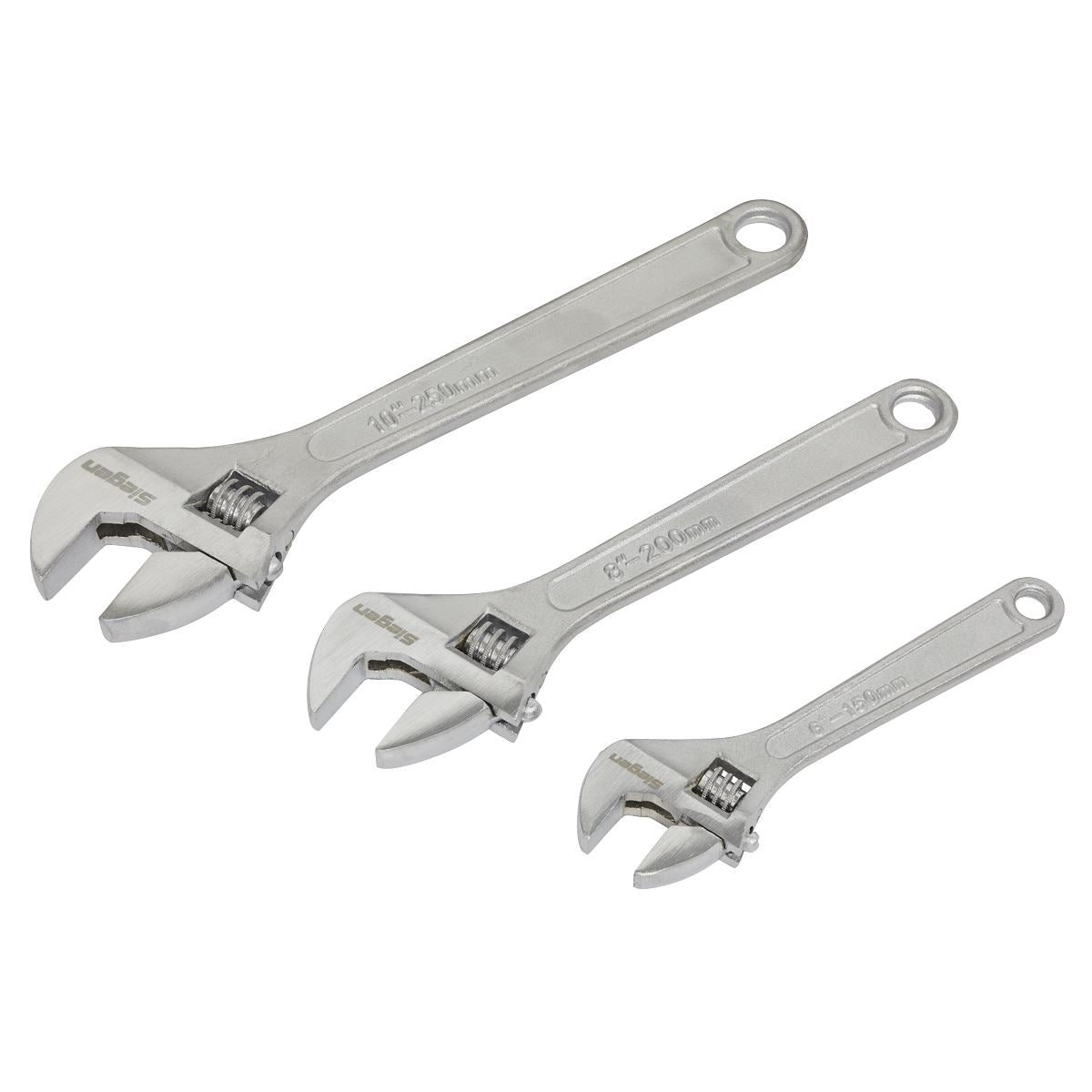 Sealey Adjustable Wrench Set 3pc 150, 200 & 250mm Chrome Plated Finish S0448