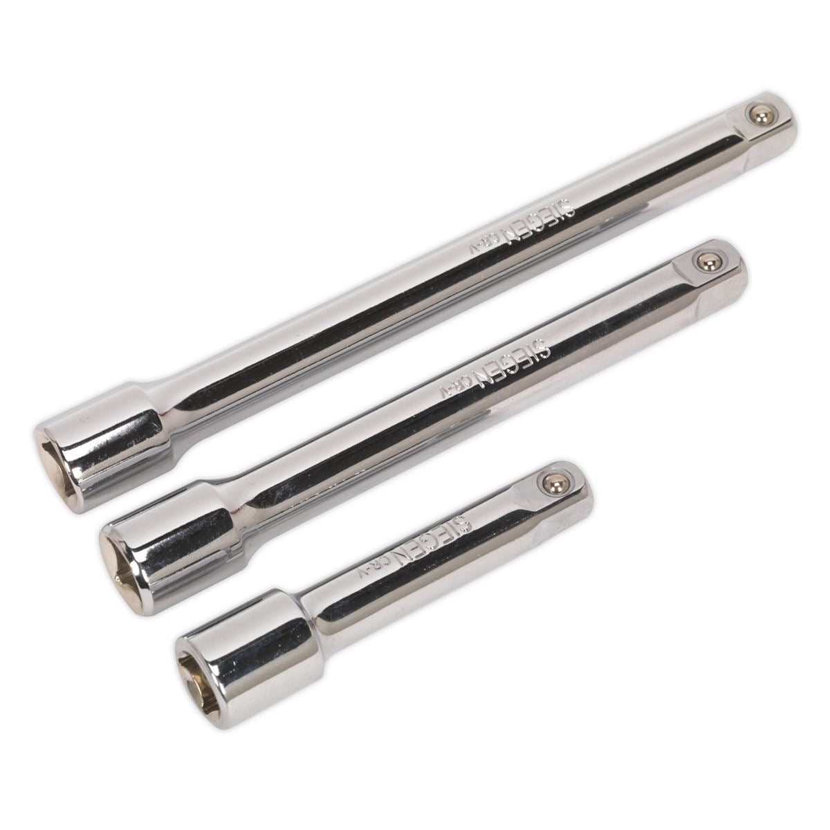 Sealey 3/8"Sq Drive Extension Bar Set 3pc Lengths 75, 125, 150mm S0719