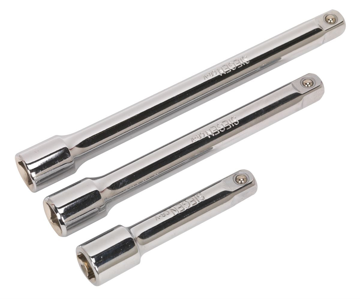 Sealey 3/8"Sq Drive Extension Bar Set 3pc Lengths 75, 125, 150mm S0719