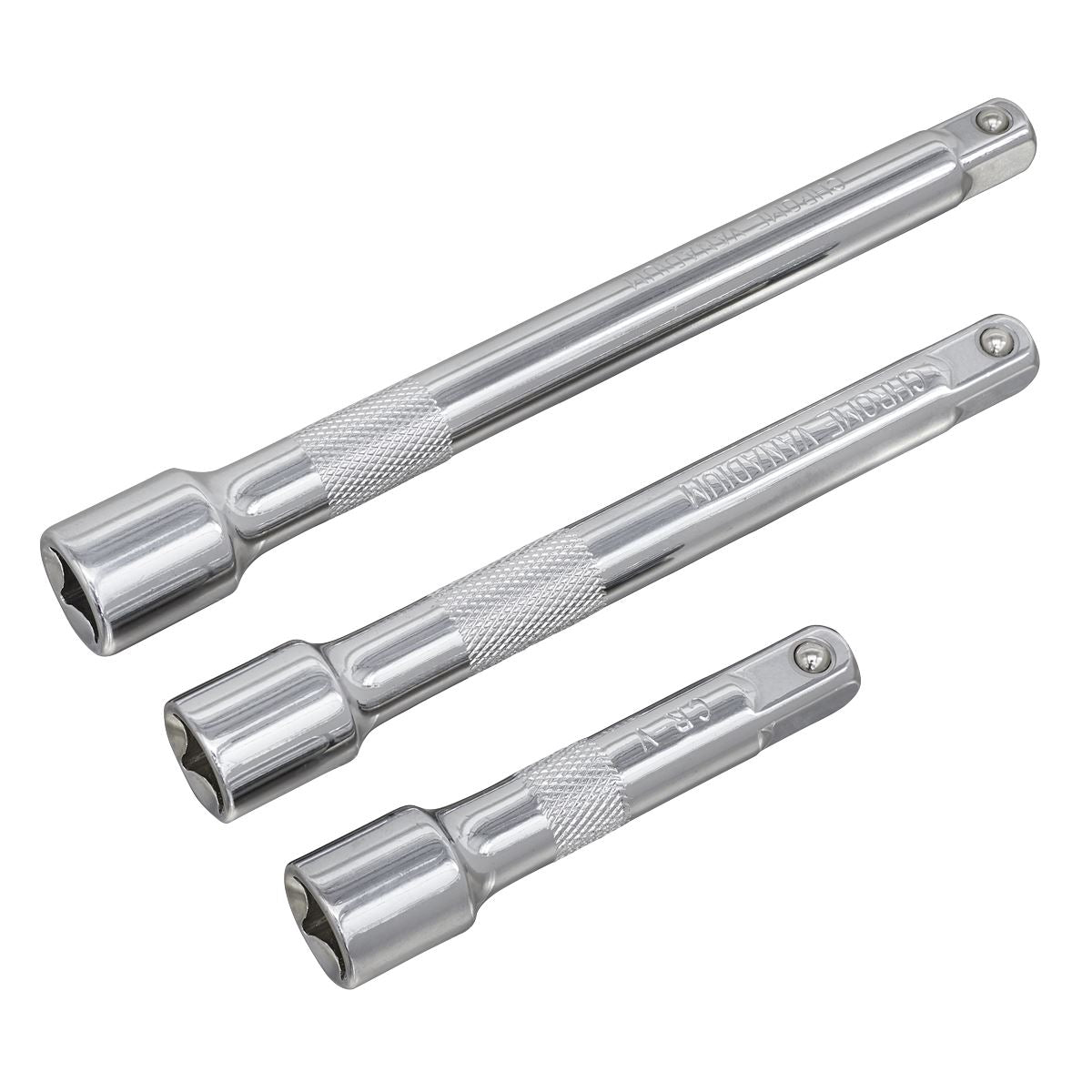 Sealey 3/8"Sq Drive Extension Bar Set 3pc Lengths 75, 125, 150mm S0719