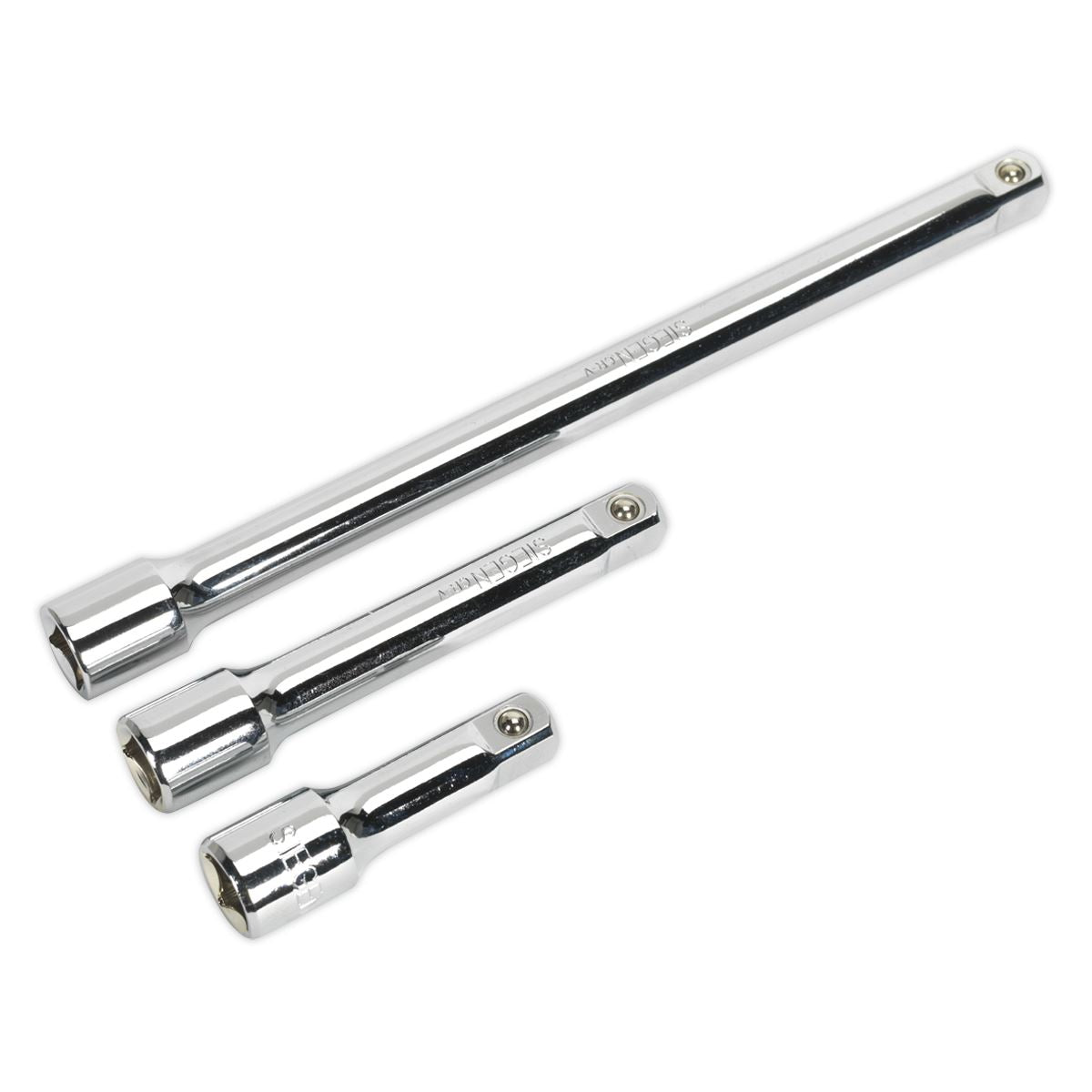 Sealey Extension Bar Set 3pc 1/2"Sq Drive Lengths 75, 150, 250mm S0720