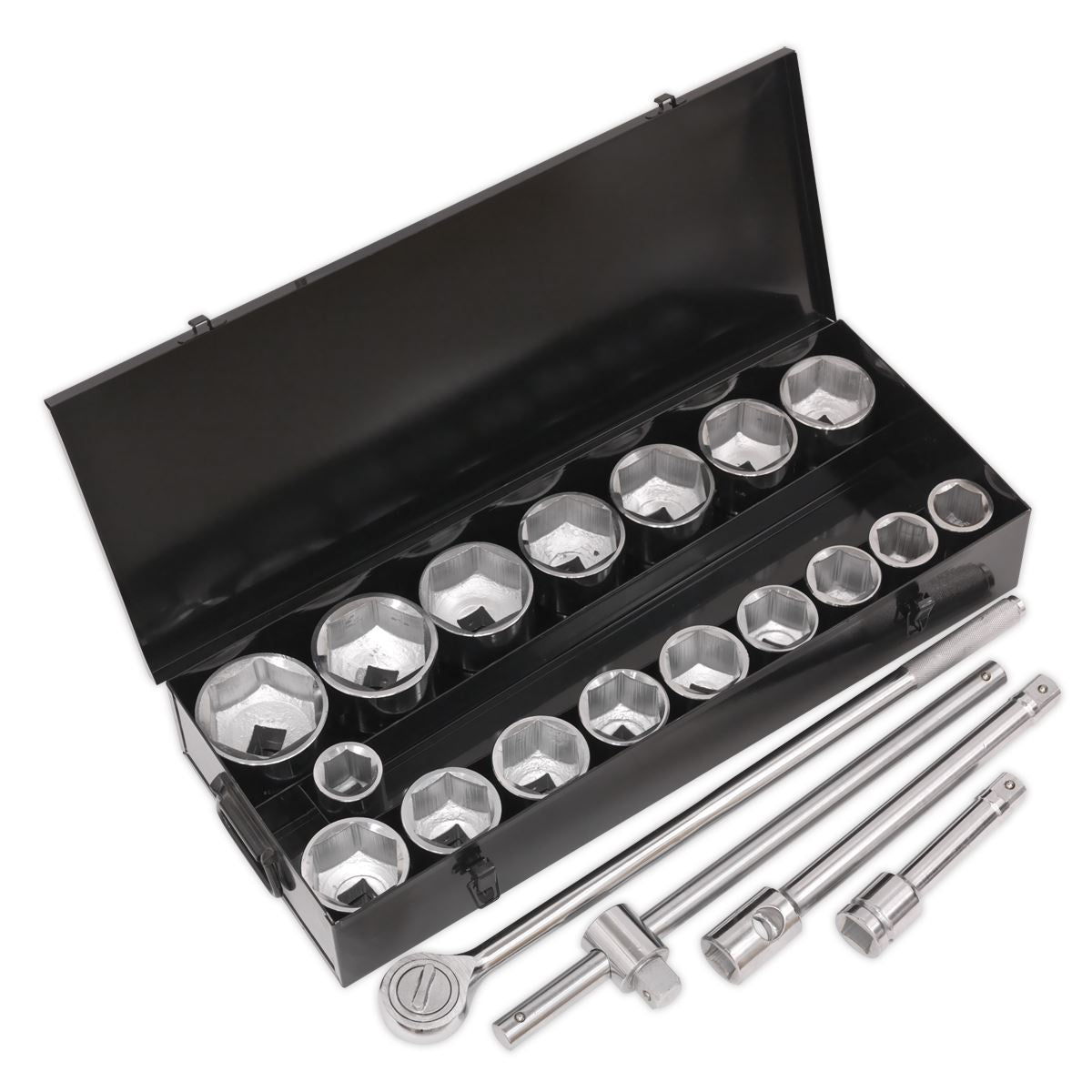 Socket Set 21pc 1"D 6pt WallDrive Metric Ratchet With Accessories Sealey S0768