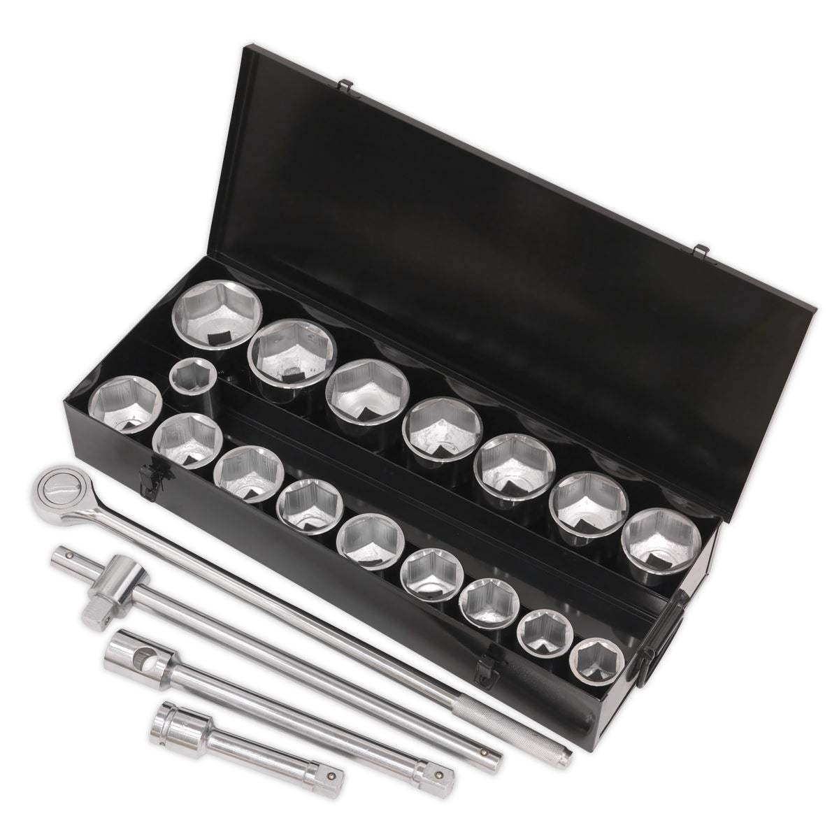 Socket Set 21pc 1"D 6pt WallDrive Metric Ratchet With Accessories Sealey S0768