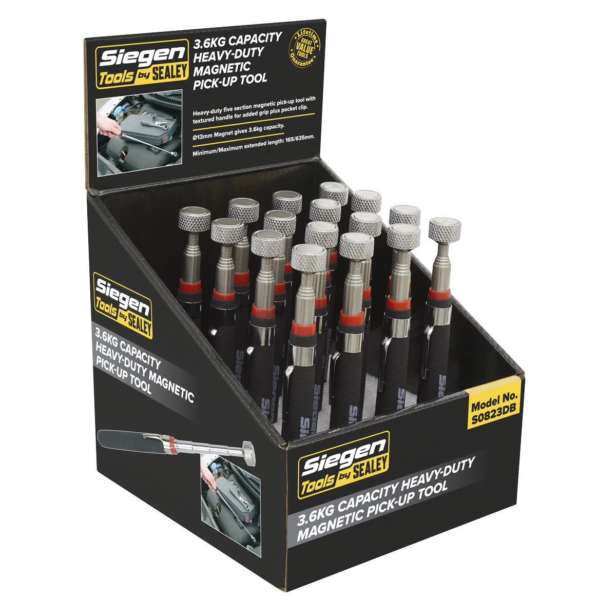 Sealey Heavy-Duty Magnetic Pick-Up Tool 3.6kg Capacity Display Box of 16 S0823DB
