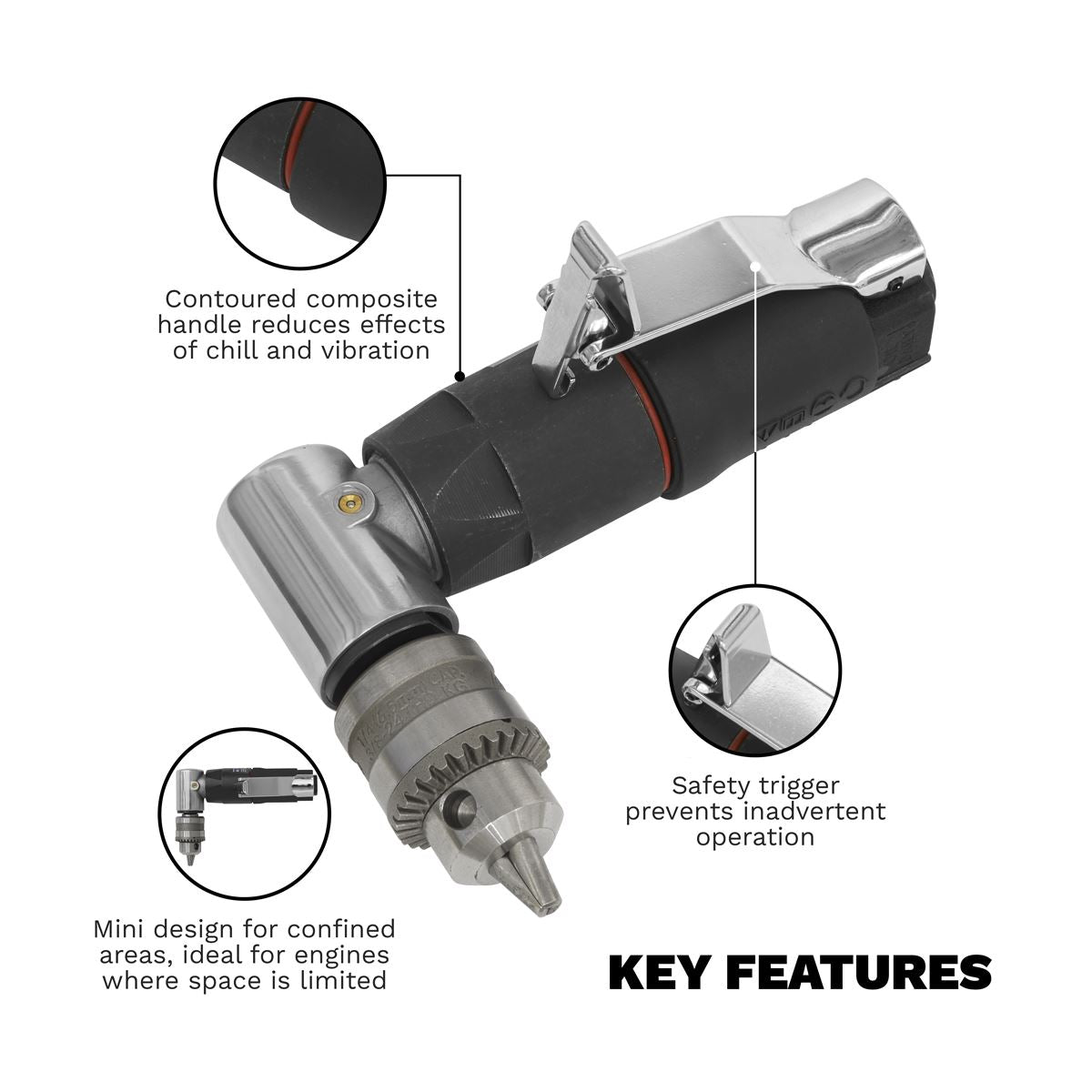 Sealey Mini Air Angle Drill �6mm SA1008