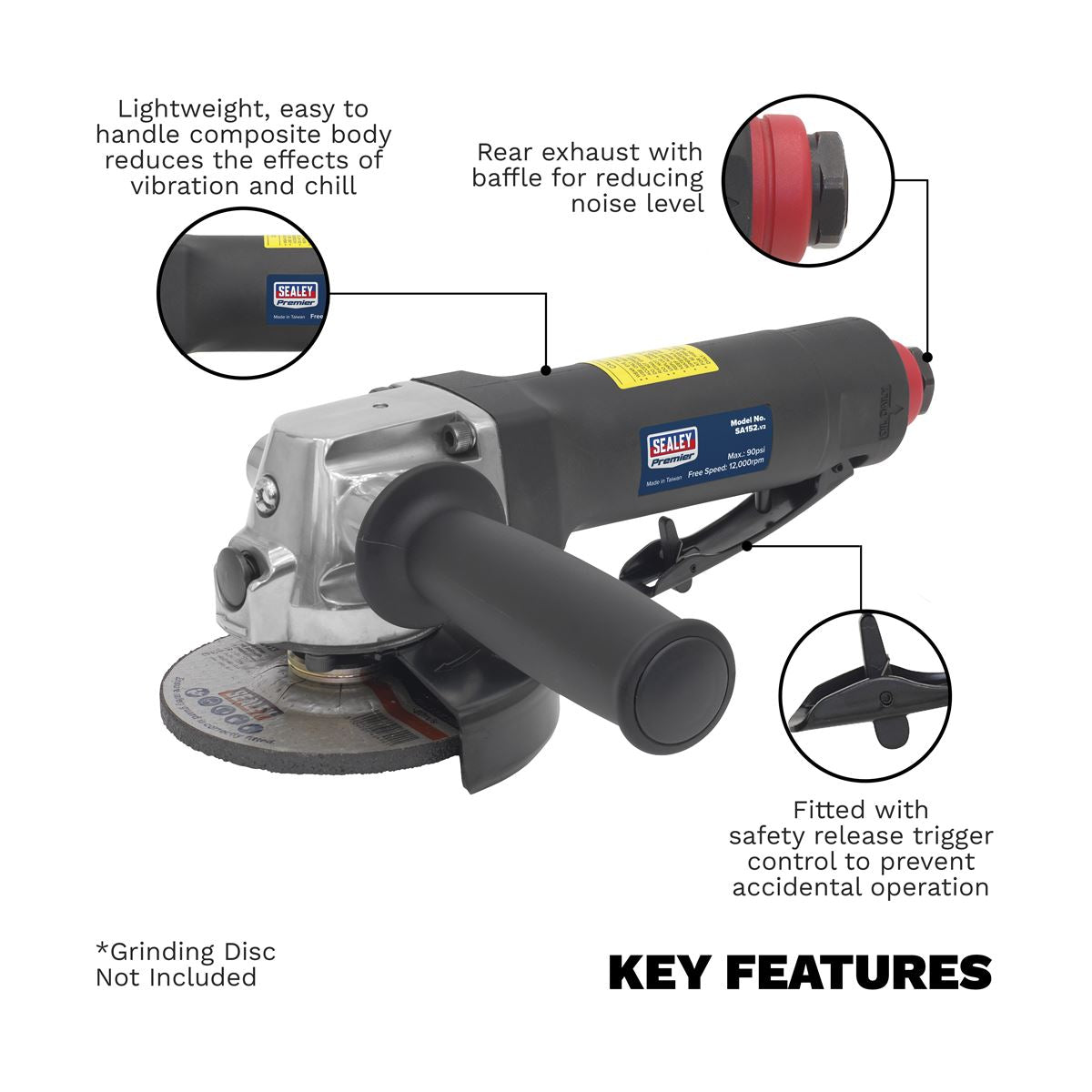 Sealey Air Angle Grinder �100mm Composite Housing SA152