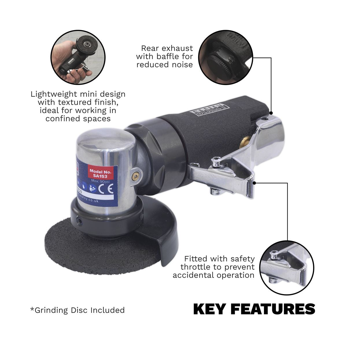 Sealey Mini Air Angle Grinder �58mm SA153