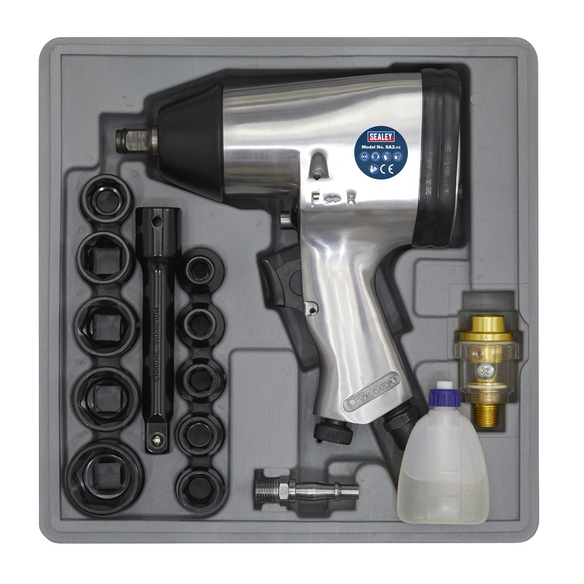 Sealey Air Impact Wrench Kit with Sockets 1/2"Sq Drive 237lb.ft 322Nm SA2/TS