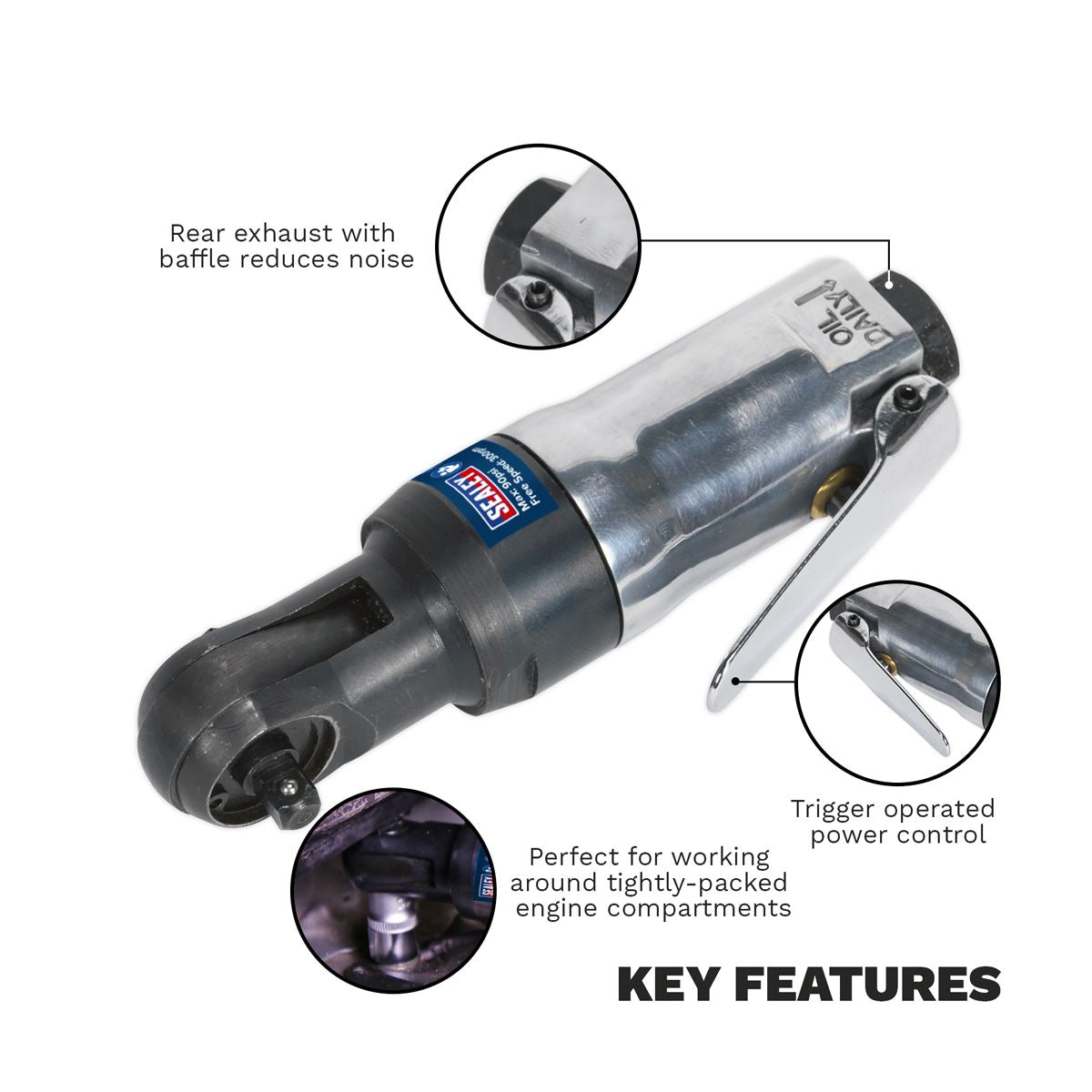 Sealey Air Ratchet Wrench 1/4"Sq Drive Super Stubby SA230