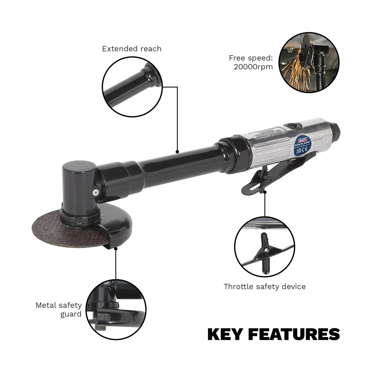Sealey Air Cut-Off Tool �75mm Long Reach SA2501