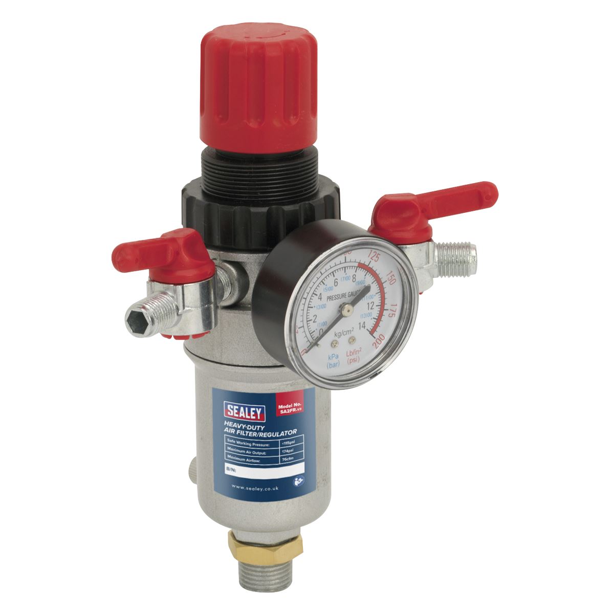 Sealey Air Filter Regulator Heavy Duty Max Airflow 76cfm SA2FR