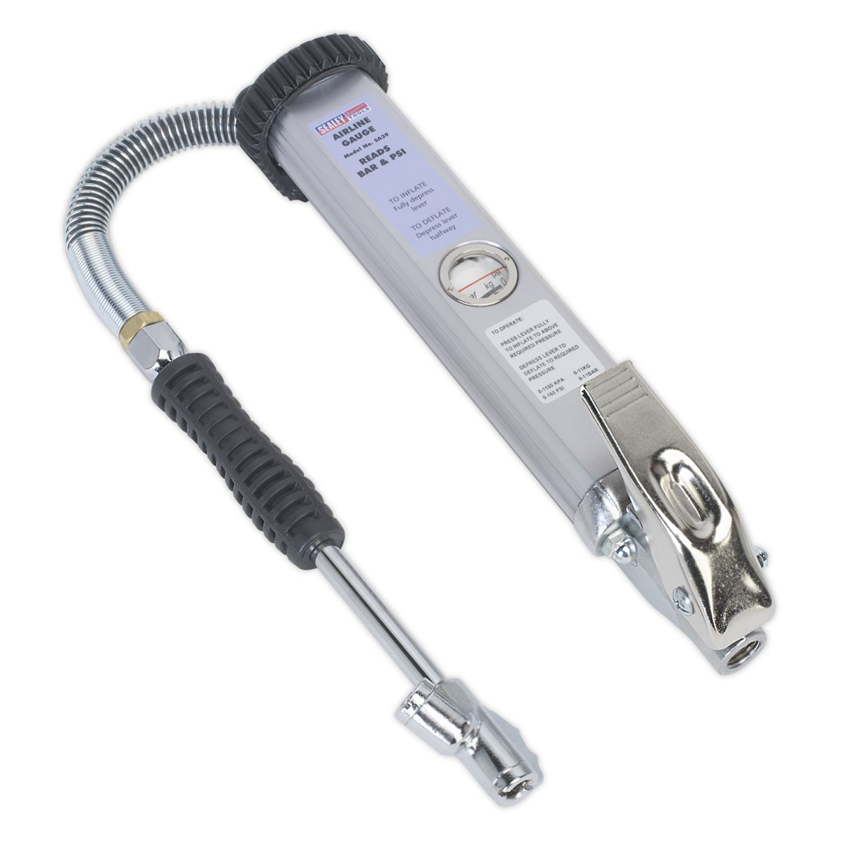 Sealey Tyre Inflator Long Type with Twin Push-On Connector SA39