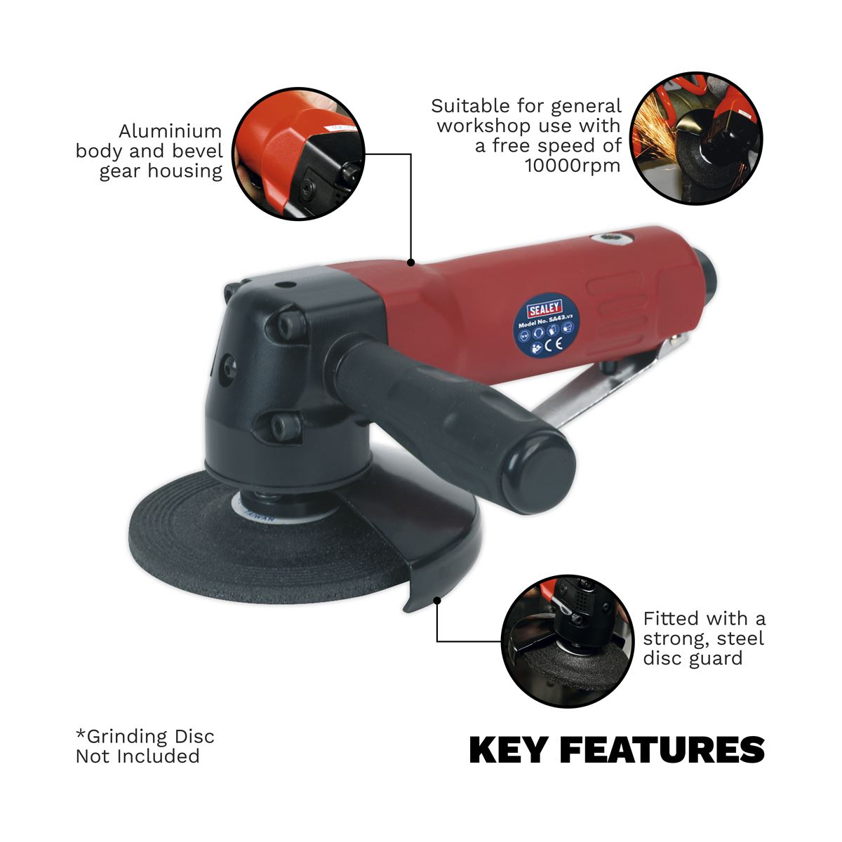 Sealey Air Angle Grinder �100mm Heavy-Duty SA43