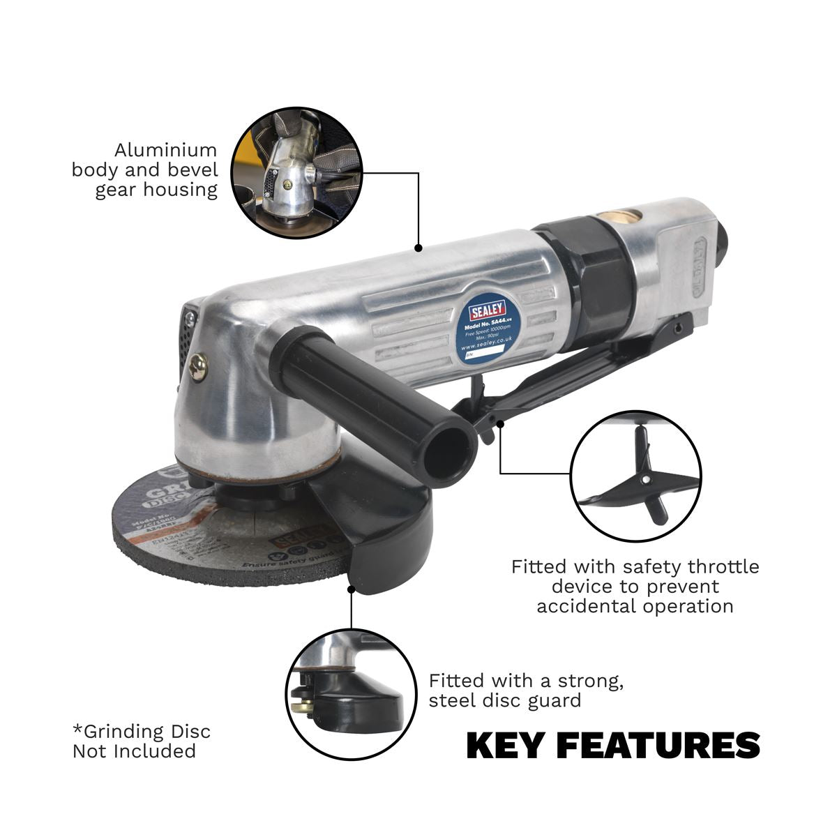 Sealey Air Angle Grinder �100mm Heavy-Duty SA44