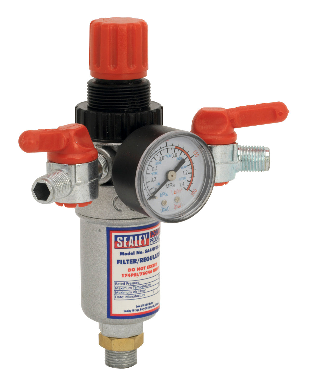Sealey Air Filter Regulator 3/8"BSP Male 1/4"BSP Male Airflow 76 cfm SA4FR/38