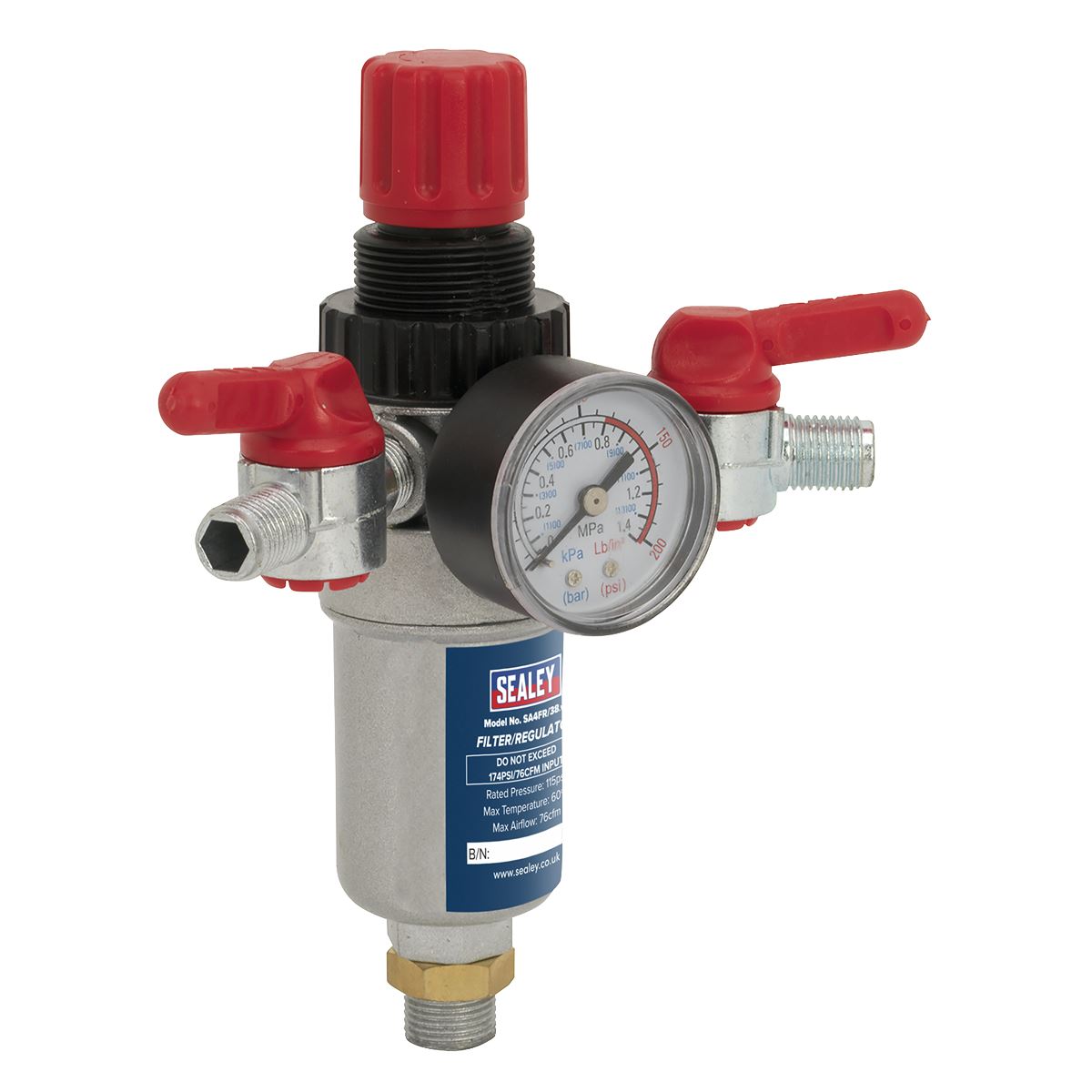 Sealey Air Filter Regulator 3/8"BSP Male 1/4"BSP Male Airflow 76 cfm SA4FR/38