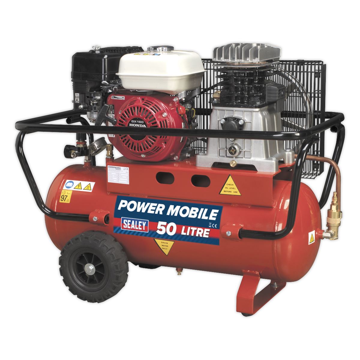 Sealey Air Compressor 50L Belt Drive Petrol Engine 5.5hp SA5055