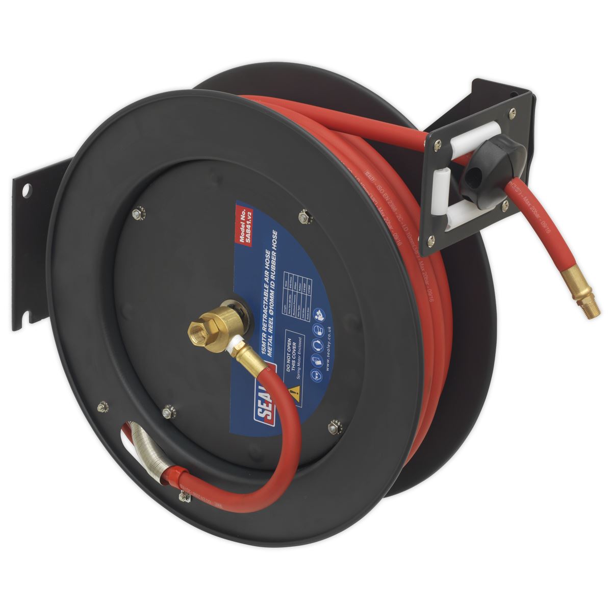 Sealey Retractable Air Hose Metal Reel 15 Metre 10mm ID Rubber Hose SA841