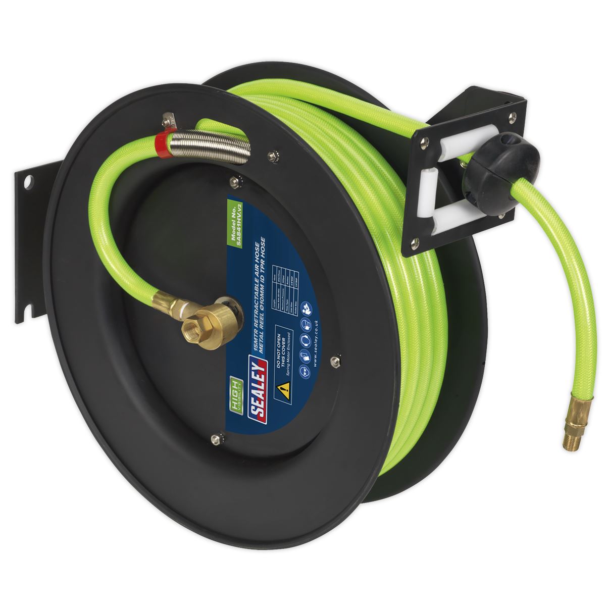 Sealey Retractable Air Hose Metal Reel 15 Metre 10mm ID High-Visibility TPR Hose SA841HV