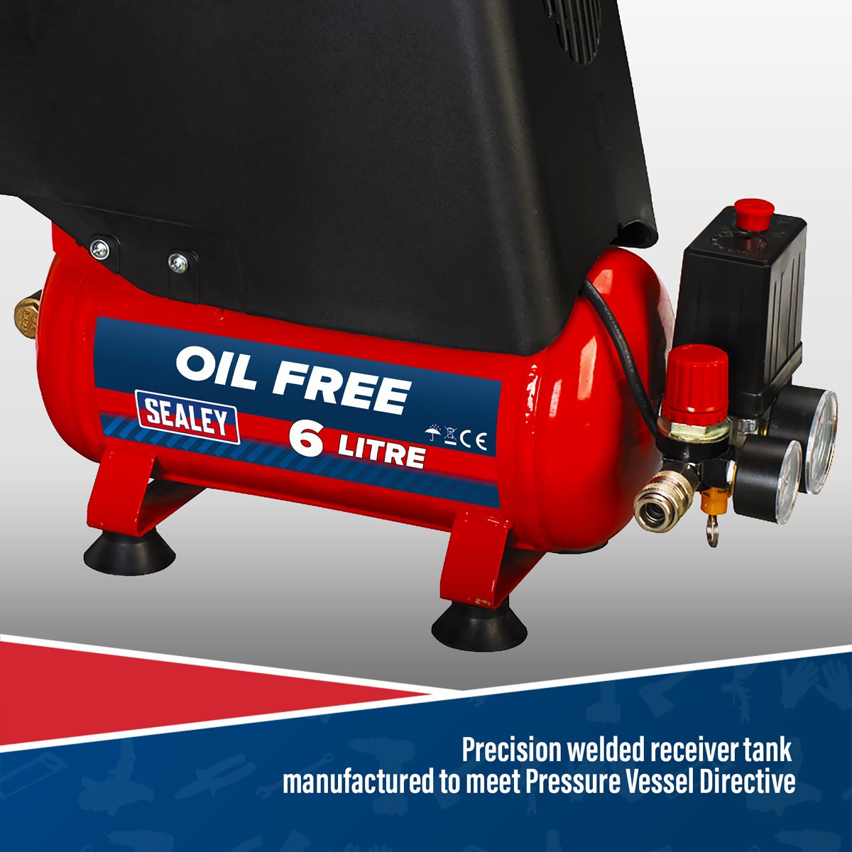 Sealey Air Compressor 6L Belt Drive 1.5hp Oil Free SAC00615