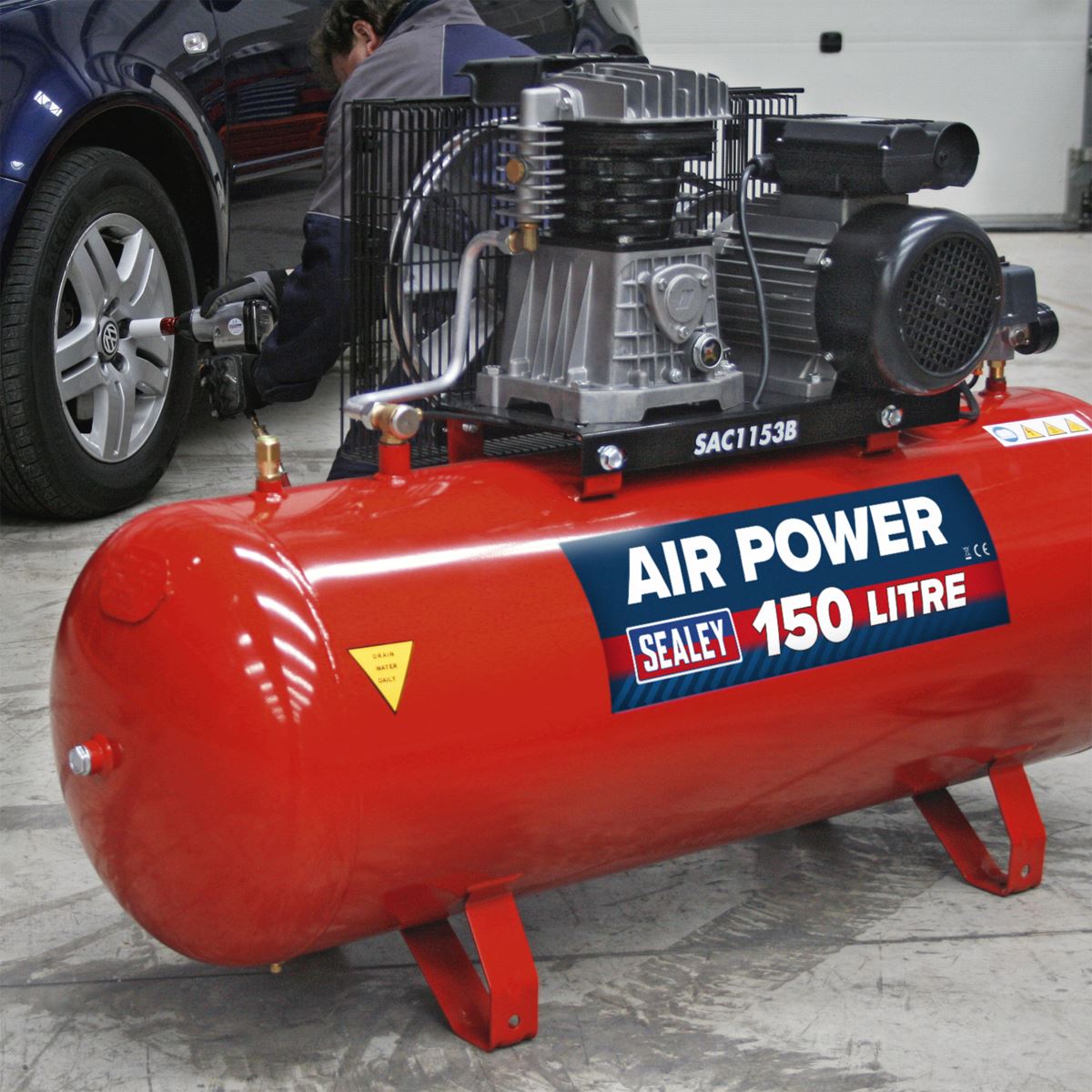 Sealey Air Compressor 150L Belt Drive 3hp with Cast Cylinders SAC1153B