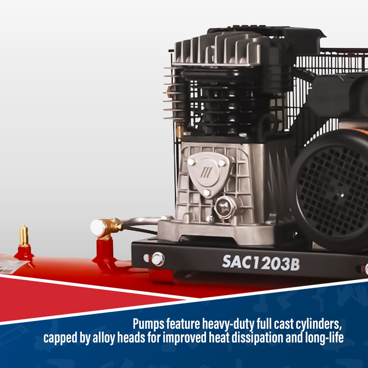 Sealey Air Compressor 200L Belt Drive 3hp with Cast Cylinders SAC1203B