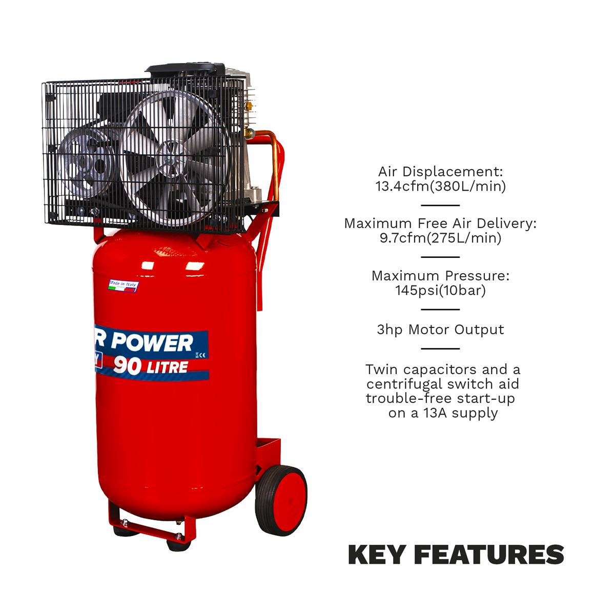 Sealey Compressor 90L Vertical Belt Drive 3hp SAC1903B