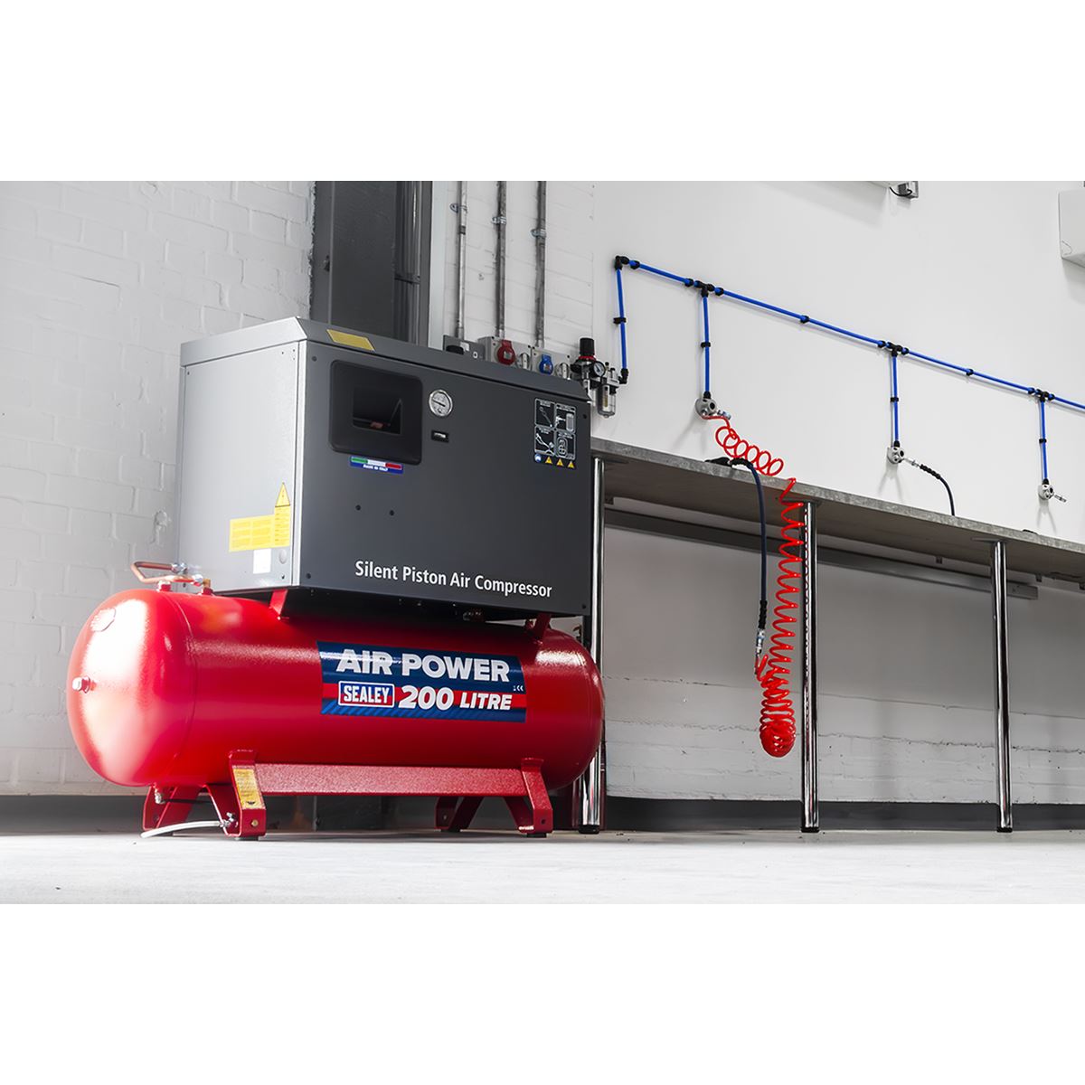 Sealey Air Compressor 200L Belt Drive 3hp Cast Cylinders Low Noise SAC2203BLN