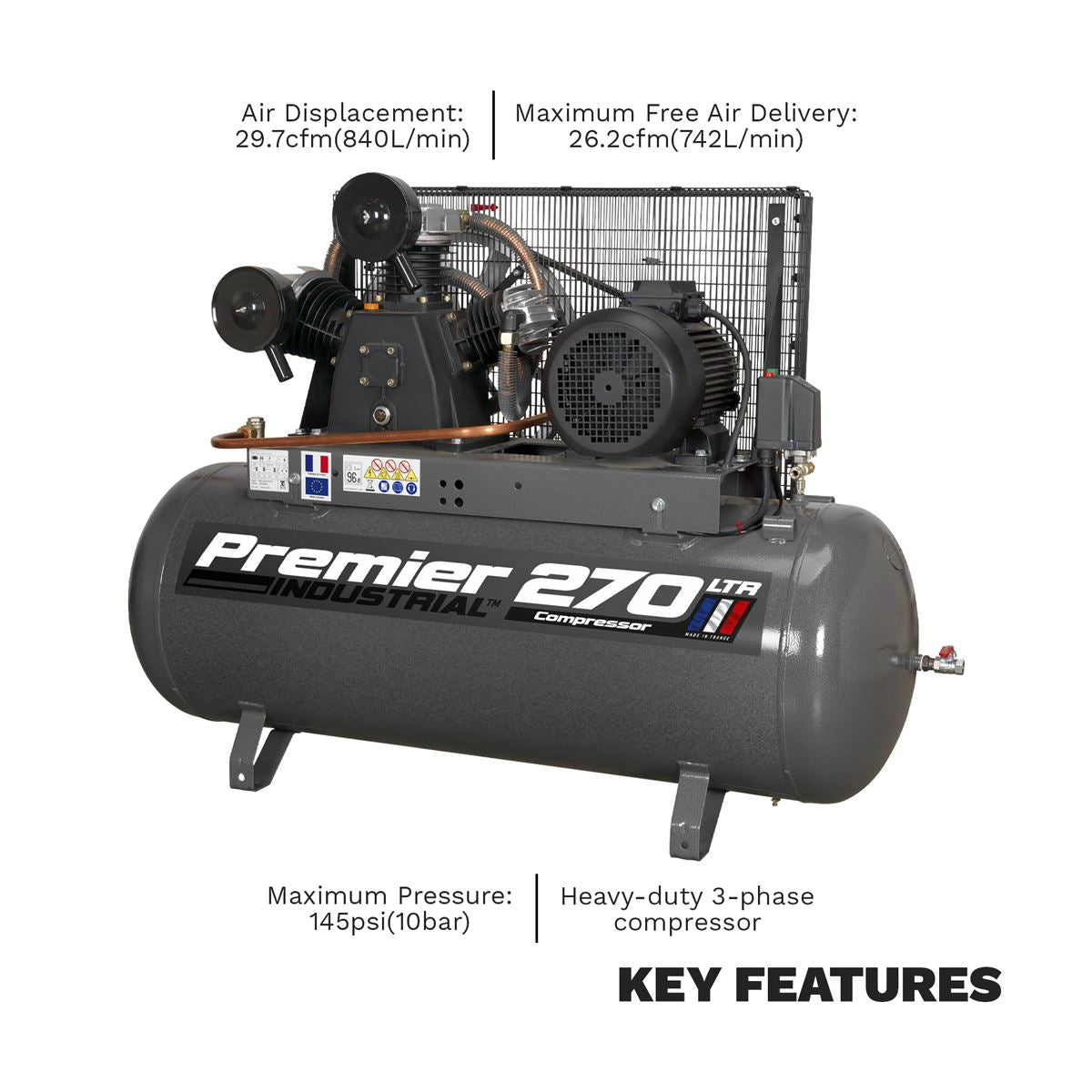 Sealey Air Compressor 270L Belt Drive 7.5hp 3ph SAC32775B