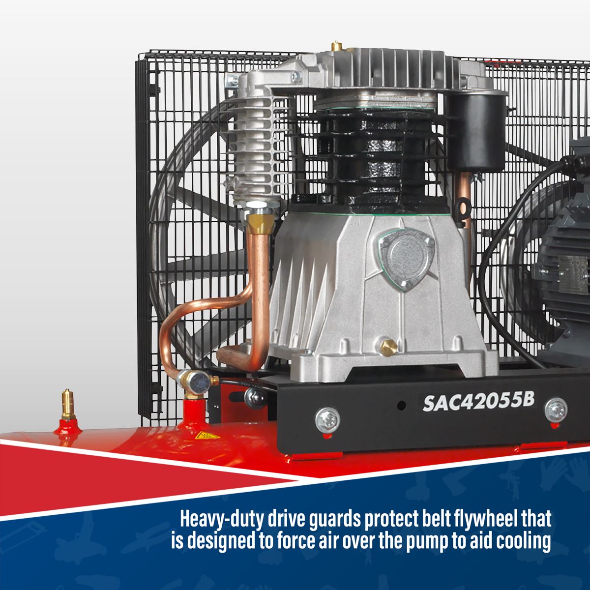 Sealey Air Compressor 200L Belt Drive 5.5hp 3ph 2-Stage Cast Cylinder SAC42055B