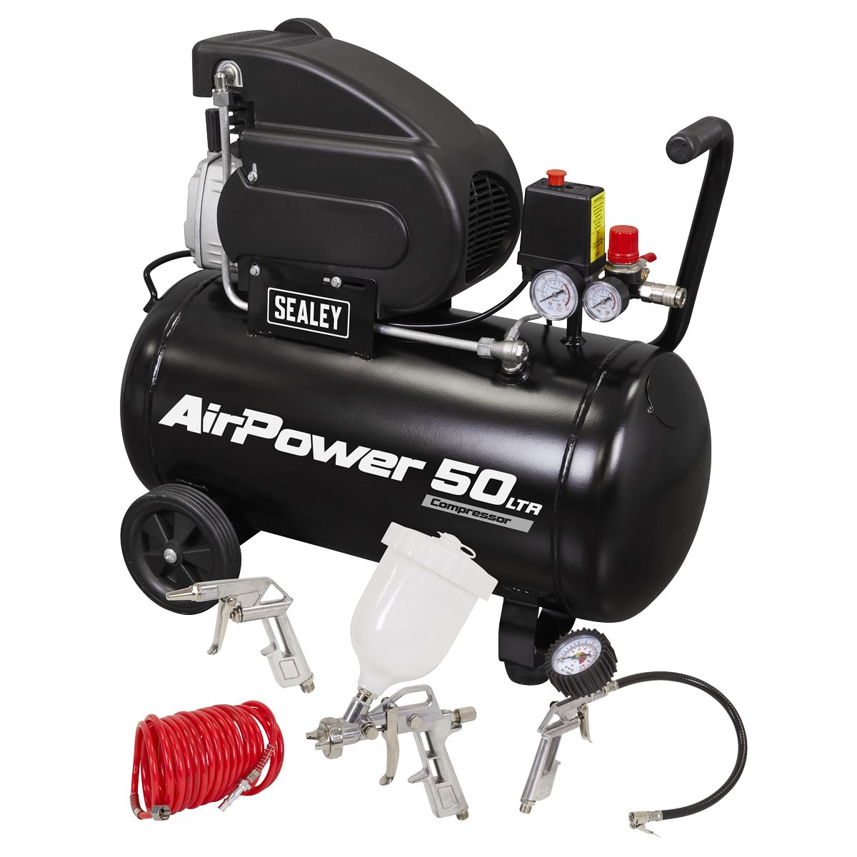 Sealey Air Compressor 50L Direct Drive 2hp 4pc Air Accessory Kit SAC5020APK