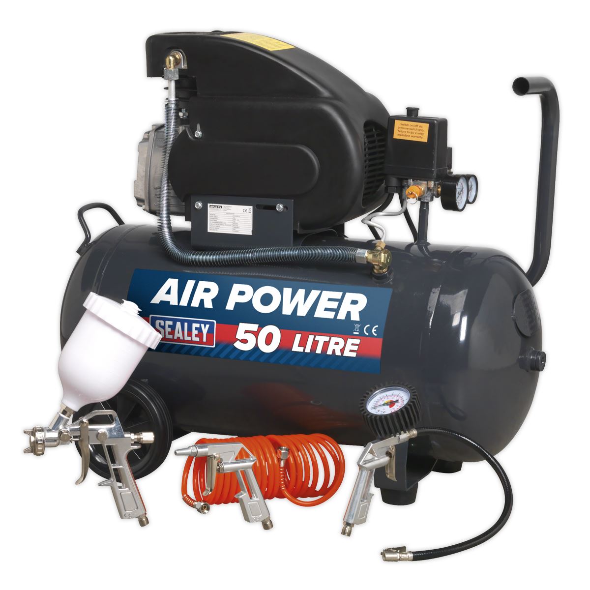 Sealey Air Compressor 50L Direct Drive 2hp 4pc Air Accessory Kit SAC5020EPK