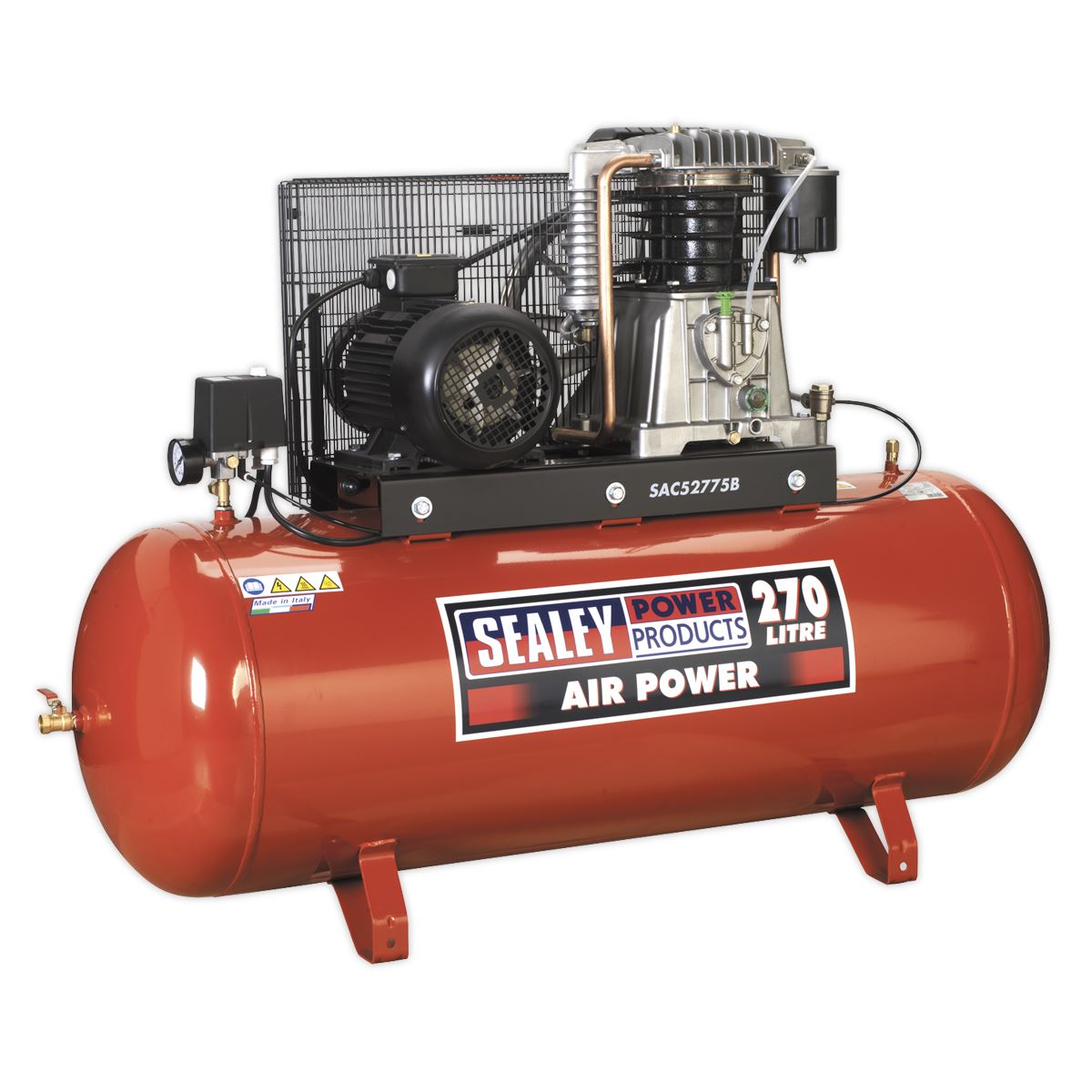 Sealey Air Compressor 270L Belt Drive 7.5hp 3ph 2 Stage Cast Cylinder SAC52775B