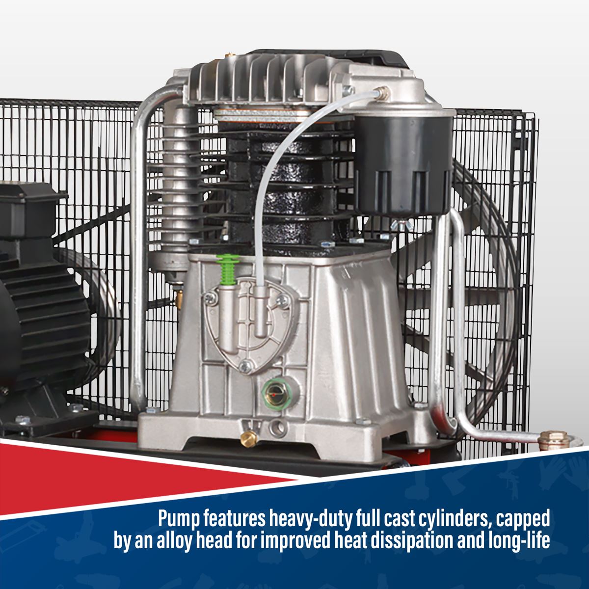 Sealey Air Compressor 500L Belt Drive 7.5hp 3ph 2 Stage Cast Cylinder SAC55075B