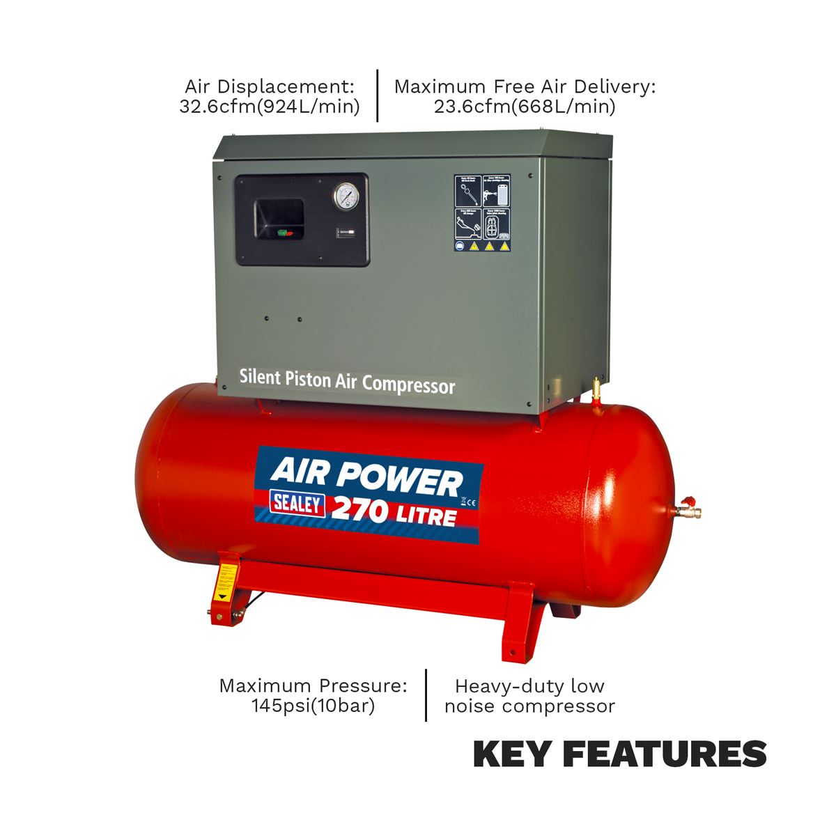 Sealey Compressor 270L Belt Drive 7.5hp 3ph 2 Stage with Low Noise SAC72775BLN