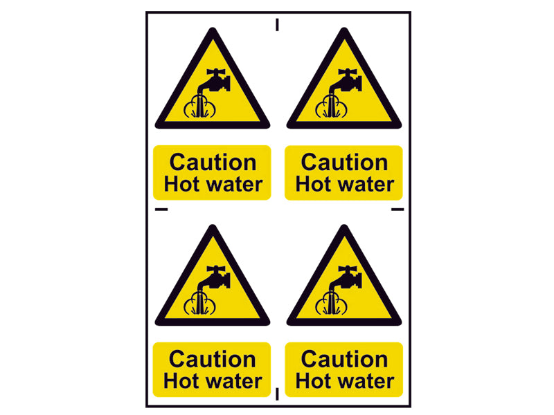 Scan Caution Hot Water - 4 PVC Signs 100 x 100mm SCA1309