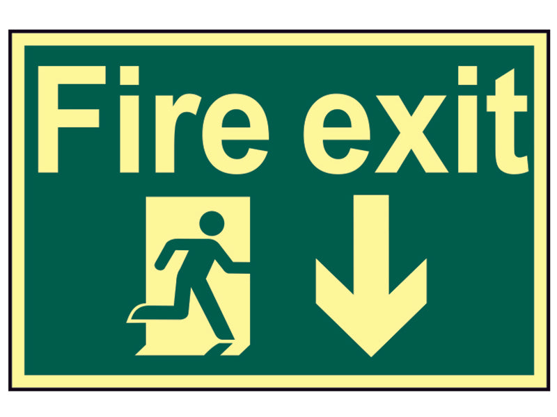 Scan Fire Exit Running Man Arrow Down - Photoluminescent 300 x 200mm SCA1580