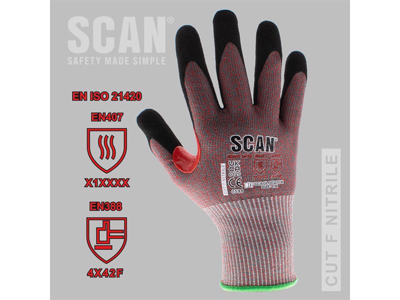Scan Nitrile Palm Cut F Gloves XL Size 10 Resistant To Oil Grease SCAGLOCUTFXL