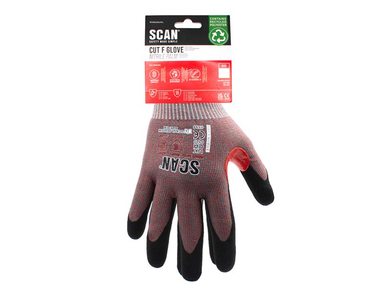 Scan Nitrile Palm Cut F Gloves L Size 9 Resistant To Oil & Grease SCAGLOCUTFL