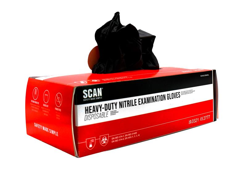 Scan Black Heavy-Duty Nitrile Disposable Gloves Large Box of 100 SCAGLODNHDL