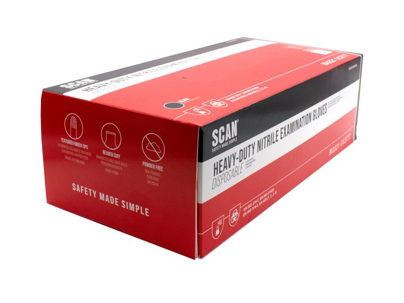 Scan Black Nitrile Disposable Gloves XL Box of 100 Heavy Duty SCAGLODNHDXL