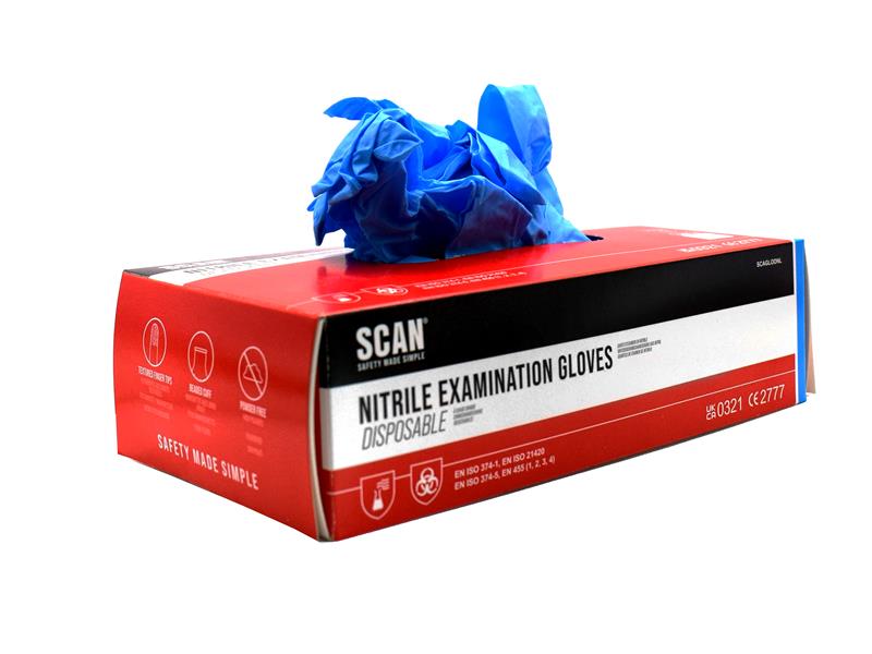 Scan Blue Nitrile Disposable Gloves XL (Box of 100) Beaded Cuffs SCAGLODNXL
