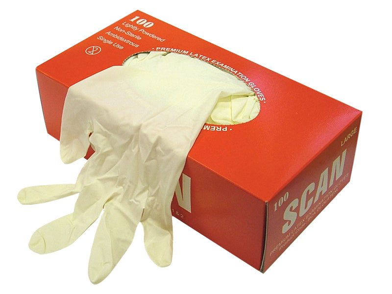 Scan Latex Gloves - Medium (Box 100) SCAGLOLATEXM